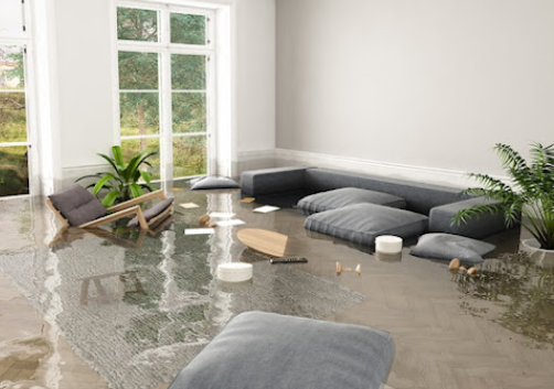 Living room requiring emergency water damage restoration
